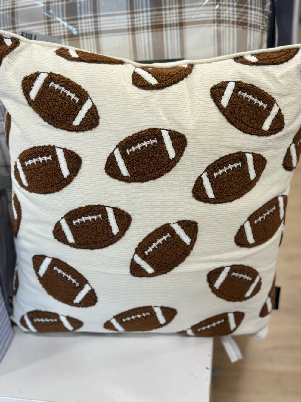 Football Pattern Throw Pillow - Cream and Brown